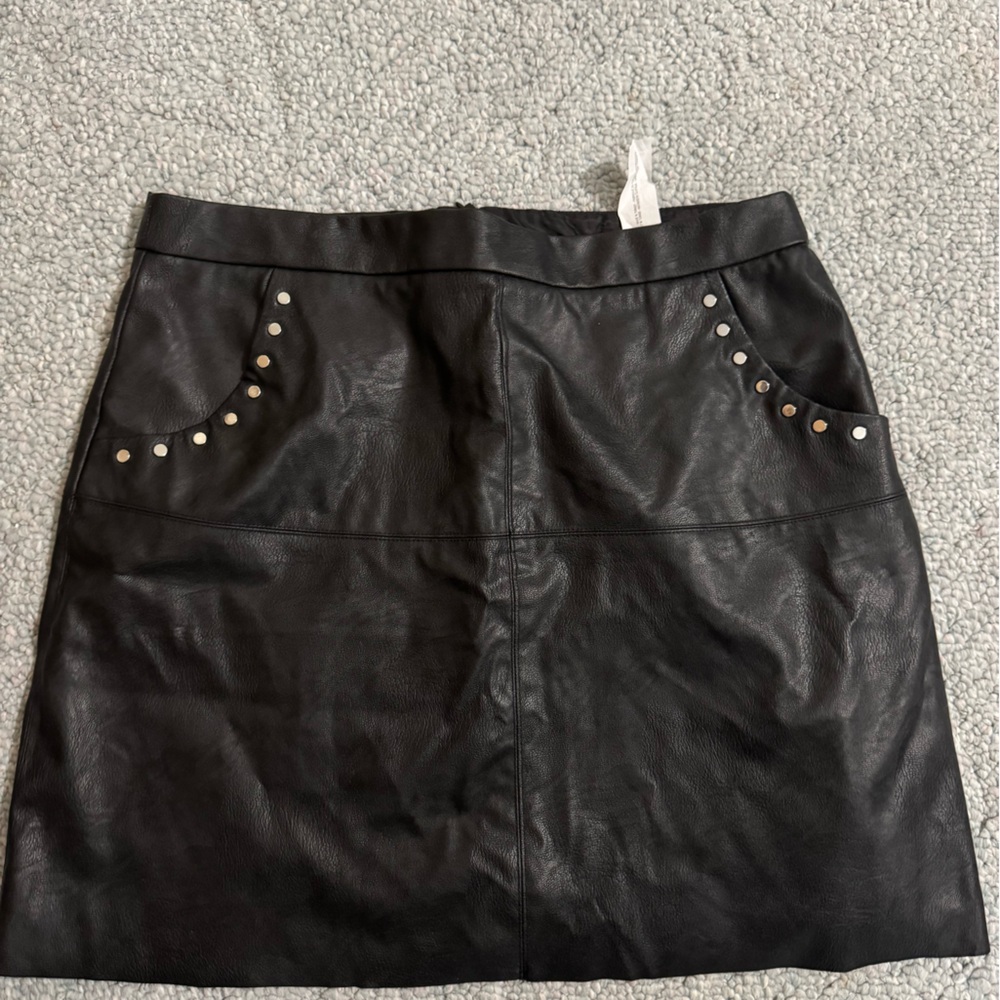 Zara Black Faux Leather Mini Skirt with Stud Detail